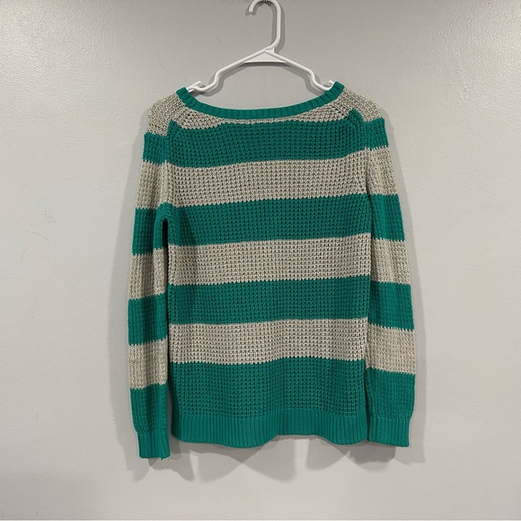 ANA Green Gray Striped Sweater Large L - Picture 3 of 7